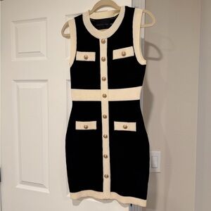Endless Rose Black and Cream Buttoned Mini Dress
